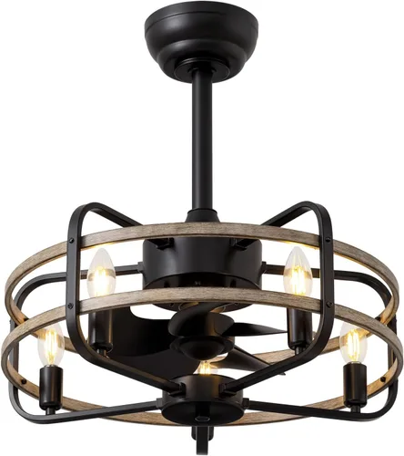 Miniatura 9 de NOXARTE Ventilador de techo enjaulado de 20 pulgadas con luz y control remoto, montaje empotrado vintage estilo granja fandelier de 6 velocidades