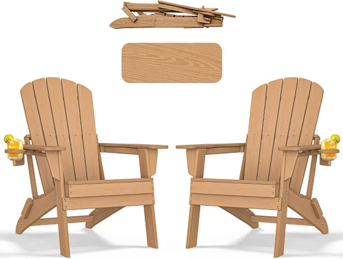 Miniatura 22 de nevilywood Silla Adirondack plegable – Respaldo ergonómico extendido, portavasos – Fácil montaje – Plástico HDPE duradero, resistente a