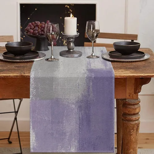 Miniatura 15 de Emvency - Camino de mesa de estilo granja, pintura de arte abstracto vintage en azul y gris para mesa de cocina, cenas familiares, fiestas, bodas