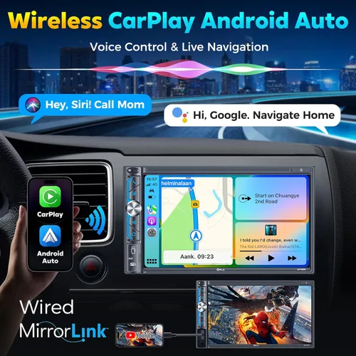 Miniatura 2 de PLZ Radio Estéreo de Coche de 7" Inalámbrico Doble DIN Apple Carplay para Receptores de Audio de Coche, Pantalla de Reproducción de Coche Bluetooth