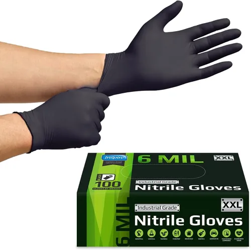 Miniatura 7 de Inspire Guantes negros de nitrilo resistentes a los químicos de 6 mil de nitrilo resistentes a los productos químicos de limpieza de cocina