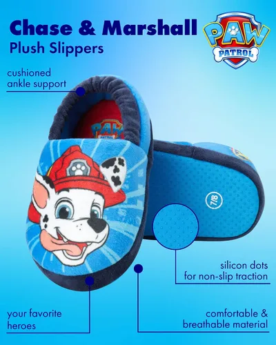 Miniatura 2 de Nickelodeon Pantuflas de la Patrulla Canina para niños - Chase and Marshall Pantuflas mullidas de felpa (5T-12 Boy)