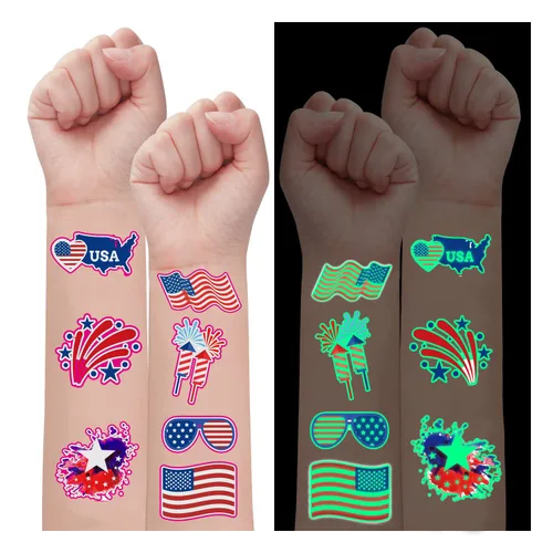 70 piezas de decoración del 4 de julio, tatuajes temporales, suministros de fiesta de color rojo, blanco y azul, calcomanías del 4 de julio que