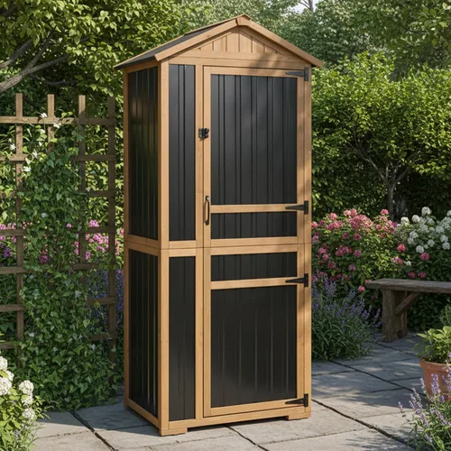 Miniatura 15 de Armario de almacenamiento esquinero para exteriores de 62 pulgadas de alto con puertas con cerradura, armario de almacenamiento pequeño