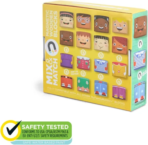 Miniatura 6 de Juego de amigos magnéticos multirraciales de 16 piezas, bloques de construcción de diversidad de madera para niños, muñecas multiculturales