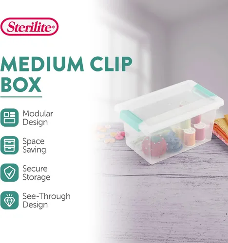Miniatura 2 de Sterilite Paquete de 8 cajas de clip, contenedores apilables de plástico transparente con tapas de cierre, tamaño mediano, suministros de escritura