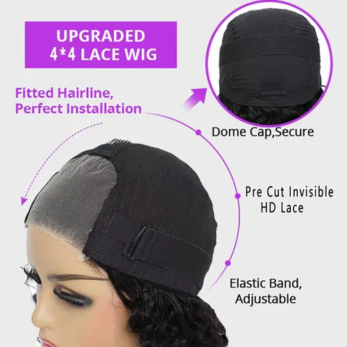 Miniatura 3 de Wear and Go Glueless Wigs Human Hair Pre Plucked Pre Cut 4x4 Lace Front Wigs for Black Women 180% Density Deep Wave Bob Wig Human Hair for Beginners