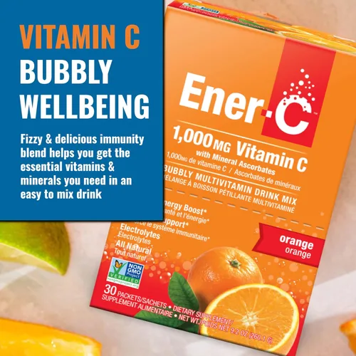 Miniatura 3 de Ener-C Mezcla de bebida multivitamínica de naranja, 1000 mg de vitamina C, sin OMG, vegana, polvo de jugo de fruta real, apoyo inmunológico natural