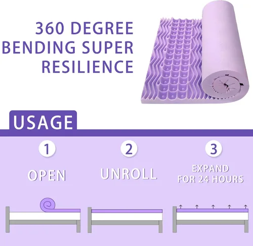 Miniatura 5 de Colchón de espuma de gel de 7 zonas con infusión calmante de lavanda, certificado CertiPUR-US, (2 pulgadas, individual)