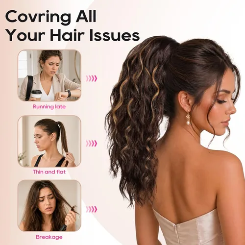 Miniatura 4 de REECHO Extensión de cola de caballo, extensión de cola de caballo de 18 pulgadas con clip de garra para mujer, extensiones de cabello largo, rizado