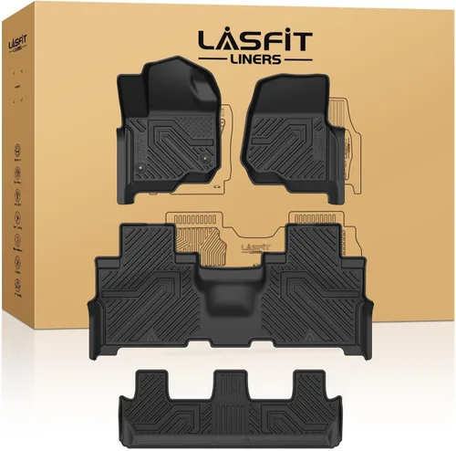 Miniatura 24 de LASFIT Alfombrillas para Ford F-150 2011-2014 SuperCrew, alfombra de la fila delantera con consola de flujo continuo, protector para todo