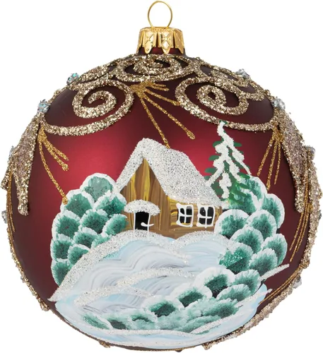 Miniatura 14 de Adorno navideño de capilla azul con soporte, bola de vidrio soplado polaco pintada a mano, bola extra grande de 8 pulgadas/200mm, adorno de fe eterna