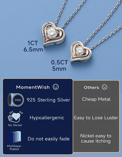 Miniatura 29 de MomentWish Collar de corazón para mujer, moissanita, diamante de imitación, plata de ley 925