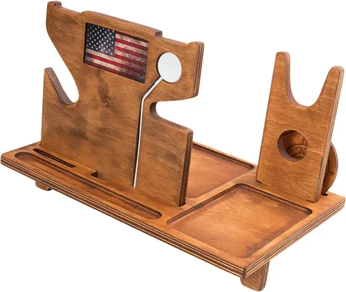 Miniatura 9 de Mesita de noche - Organizador de bandeja de pistola - Soporte para pistola de madera con cargador de reloj - Ideal para agentes de policía - Regalos