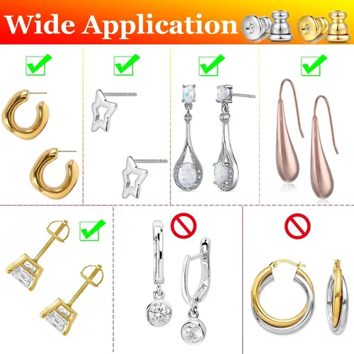 Miniatura 4 de Respaldos de Aretes para Pendientes, Respaldos de Aretes Tipo Bala de Oro 18K Repuestos para Pendientes/Orejas Caídas, Cierres de Seguridad con 2