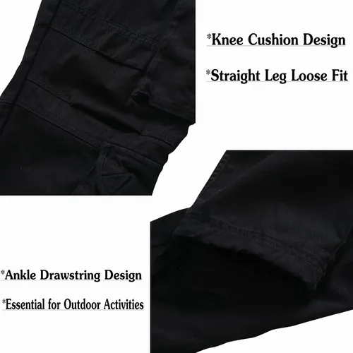 Miniatura 5 de Pantalones cargo de algodón para hombre, estilo casual, ajuste relajado, pierna recta, pantalones de trabajo de combate con 10 bolsillos