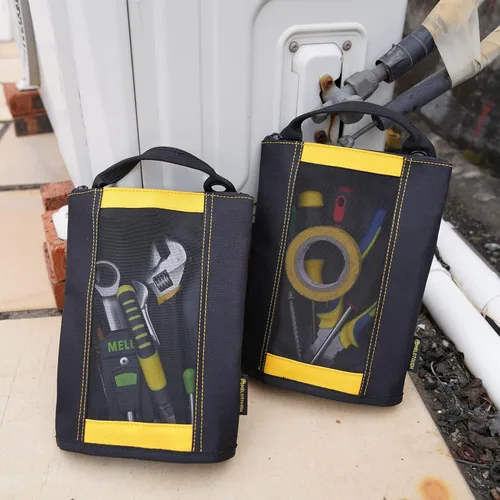 Miniatura 4 de MELOTOUGH Bolsa de lona con cremallera para herramientas, bolsa con cremallera y ventana de malla y ojales colgantes, paquete de 2