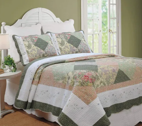 Miniatura 14 de Cozy Line Home Fashions - Juego de ropa de cama reversible de 100% algodón con diseño de patchwork real, estilo cottage francés, floral, colcha