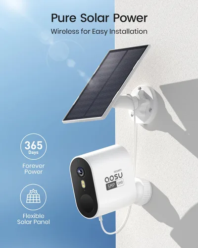 Miniatura 6 de aosu Cámaras de seguridad solar de 3K/5MP Sistema de vigilancia inalámbrica para el hogar al aire libre, ultra gran angular de 166°