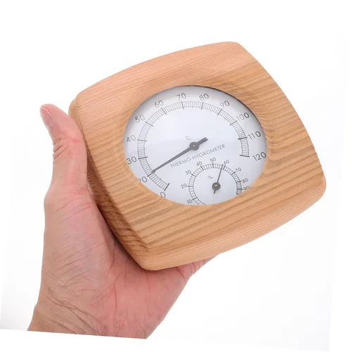 Miniatura 8 de Healeved Medición confiable de sala de sauna de alta precisión acabado de madera termómetro higrómetro herramienta todo en uno