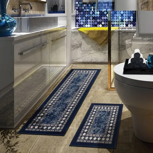 Miniatura 16 de Antep Rugs - Alfombras modernas con bordes, antideslizantes (antideslizante), de perfil bajo con respaldo de goma, para cocina, juego de 2 piezas