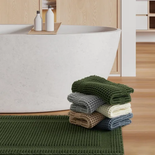 Miniatura 7 de AMOAMI Alfombra de Baño con Textura Waffle, Alfombras de Baño Absorbentes para Baño Antideslizantes, Alfombras de Baño Lavables a Máquina con Borlas