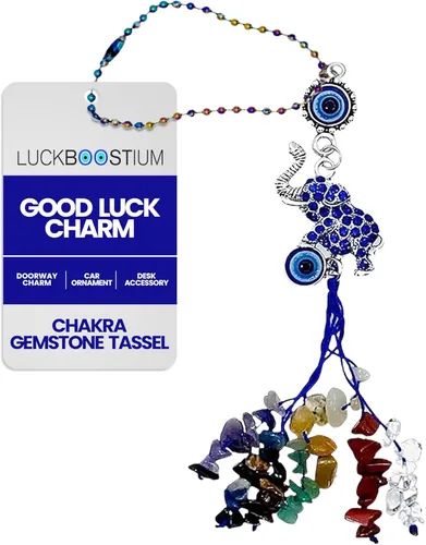 Miniatura 9 de LUCKBOOSTIUM Llavero de elefante y 7 chakras colgantes con borlas y piedras preciosas contra el mal de ojo – Llavero contra el mal de ojo