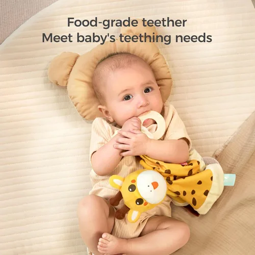 Miniatura 2 de TUMAMA - Manta de seguridad para bebé, manta de terciopelo suave con lunares de peluche y anillos de dentición, artículos esenciales para recién