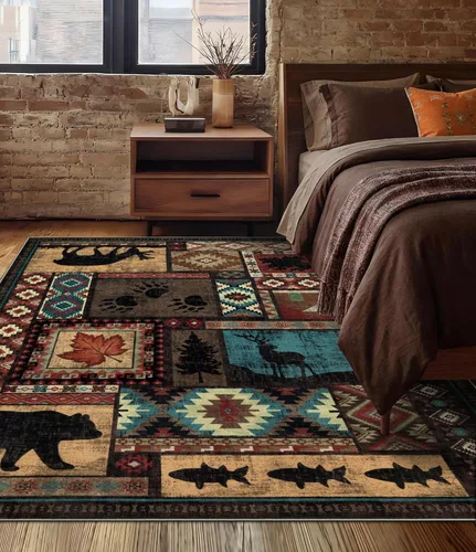 Miniatura 18 de Alfombra de pasillo de 2 x 6 pulgadas para interior - Alfombra de entrada rústica de cabaña con diseño de oso, antideslizante, de pelo bajo