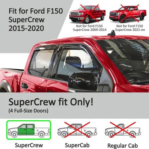 Miniatura 5 de Voron Glass Protectores de lluvia extra duraderos en canal para camiones Ford F150 2015-2020 SuperCrew (apto para Ford F250-F550 17-22), deflectores