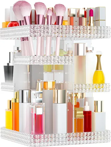 Miniatura 11 de Organizador de maquillaje giratorio, vitrina de cosméticos de gran capacidad, organizador acrílico para el cuidado de la piel con soporte