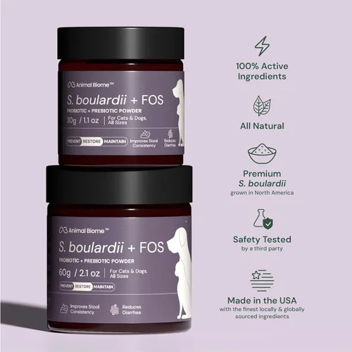 Miniatura 5 de Animal Biome S. Boulardii + FOS - Probióticos en polvo para perros y gatos 1.06 oz (50 cucharadas), probiótico para perros Saccharomyces Boulardii +