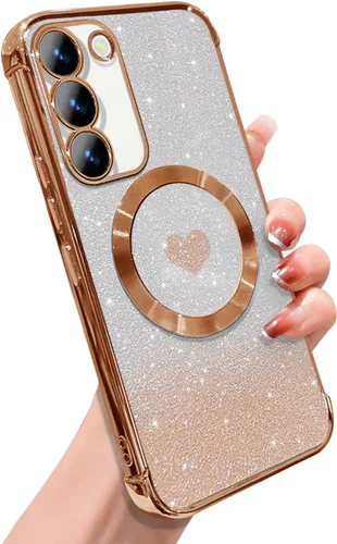 Miniatura 22 de ZONRW Funda magnética para Samsung Galaxy S22 Plus, para mujeres y niñas, chapado de lujo suave, con purpurina degradada, lindo corazón, compatible