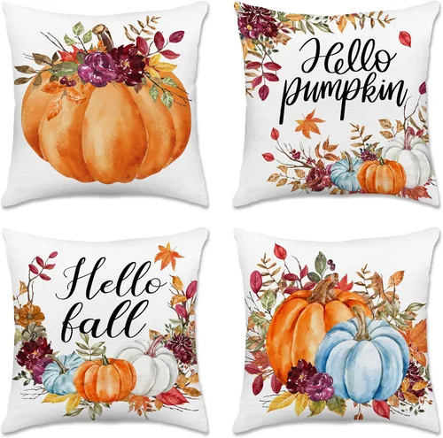 Miniatura 12 de pinata Juego de 4 fundas de almohada de otoño de 18 x 18 pulgadas, almohadas decorativas de otoño para sofá, hogar y exterior, decoración de otoño