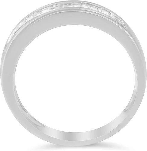 Miniatura 6 de Anillo de boda apilable de plata de ley 925 con corte baguette de 13 quilates (Color H-I, claridad I1-I2)