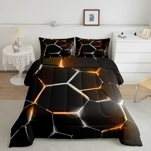 Miniatura 25 de Feelyou Juego de edredón de nido de abeja, edredón hexagonal rojo degradado para niños, niñas, adolescentes, juego de ropa de cama geométrico, Multi