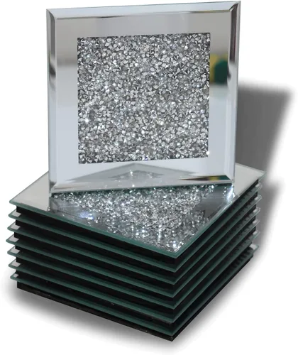 Miniatura 6 de GIMORRTO Posavasos de cristal con espejo de 8 piezas, taza cuadrada de diamante triturado de 4 pulgadas, decoración en la mesa para bar