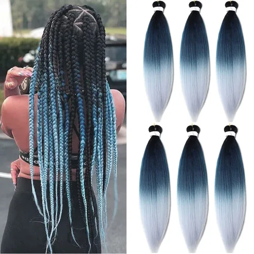 Miniatura 19 de Extensiones de cabello trenzado morado preestiradas, 20 pulgadas, 2 piezas de cabello sintético trenzado para niñas y mujeres, fiesta, disfraz