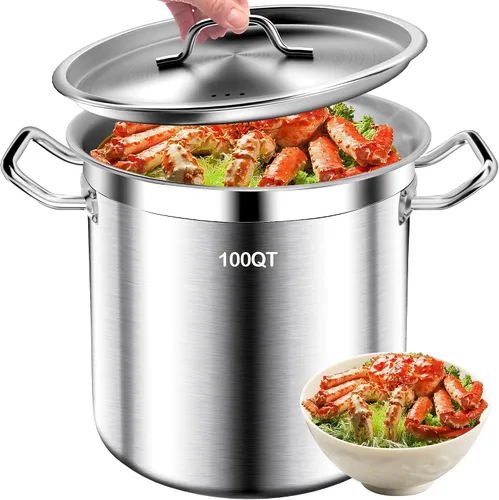 Miniatura 12 de Olla de Caldo de Acero Inoxidable Cepillado de 20 Cuartos con Tapa - Olla de Caldo Grande - Ollas de Caldo de Inducción de Servicio Pesado de Grado