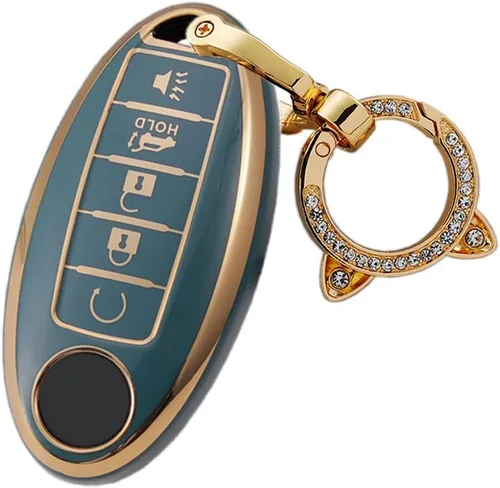 Miniatura 8 de ontto Protector de llavero de automóvil de 5 botones con llavero de TPU suave, borde dorado, guante para llaves Infiniti JX35 Q50 Q60 QX56 QX60 QX80