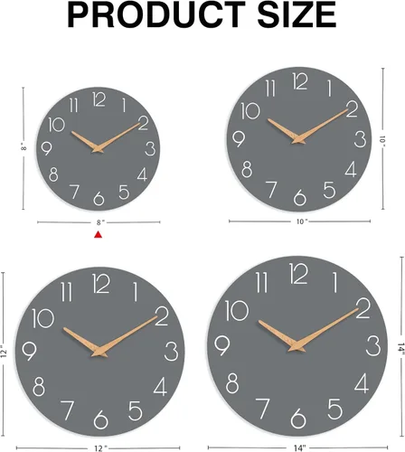Miniatura 4 de cicininc Reloj de pared gris silencioso sin tictac, relojes de pared decorativos a pilas para dormitorio, cocina, hogar, oficina, escuela, hotel