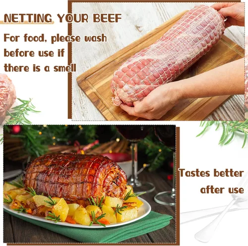 Miniatura 7 de Boyiee 4 rollos de red de carne, tamaño 16 elásticos para carne ahumada, aves de corral, jamón de carne, cordel de carnicero, cuerda de cocina