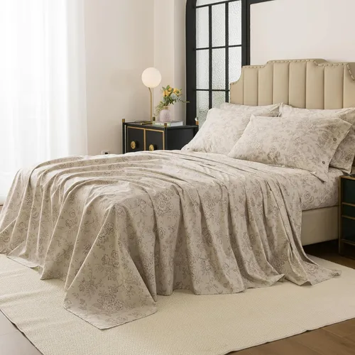 Miniatura 47 de FADFAY Juego de sábanas tamaño King, 100% algodón, elegante ropa de cama de granja con hojas verdes menta y flores blancas, sábana suave