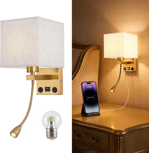 Miniatura 13 de Apliques de pared con cableado moderno para dormitorio con puerto USB y lámpara de lectura, lámparas de pared de noche para hotel, sala de estar