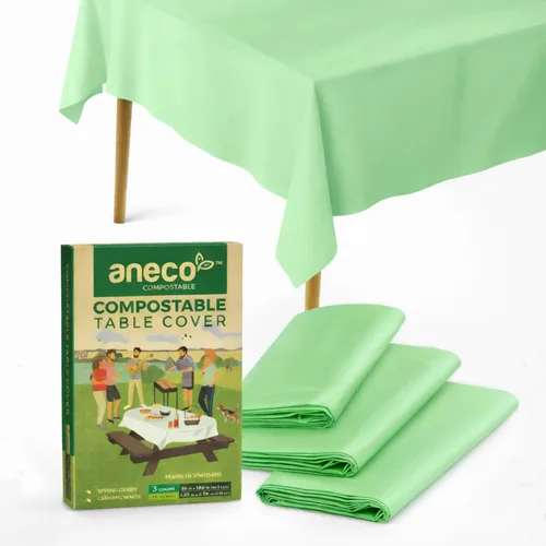 Miniatura 7 de ANECO Manteles 100% compostables para mesas rectangulares (54 x 108 pulgadas, 3 unidades) – Mantel rectangular desechable blanco – Mantel de mesa