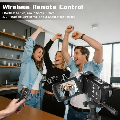 Miniatura 6 de Videocámara, videocámara 4K 56MP grabadora de video digital 18X zoom 3" pantalla táctil de rotación 270° visión nocturna IR, cámara wifi para vlogs