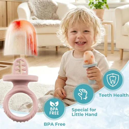 Miniatura 2 de Moldes de silicona para paletas de bebé, 6 cavidades para niños pequeños, molde para helado con palitos para jugo de frutas, yogur, moldes de Rosa