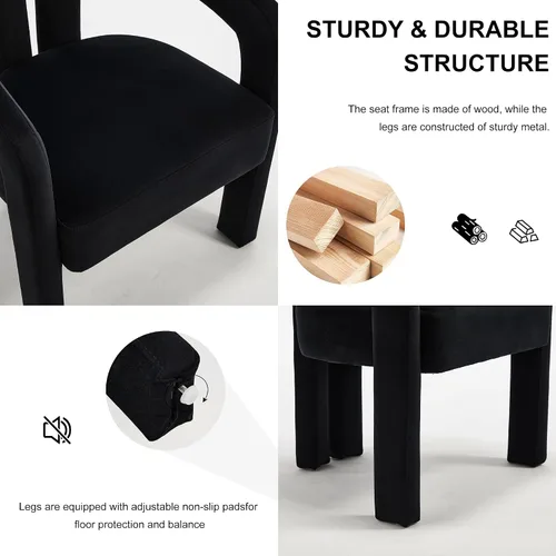 Miniatura 4 de Modern Velvet Dining Chairs Set of 1, Mid Century Modern Upholstered Accent Chair with Curved Backrest and Armrests, Round Thick Cushion Kitchen