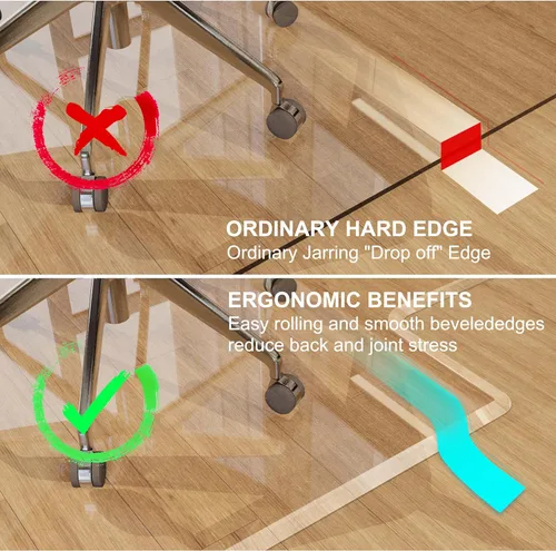 Miniatura 3 de MESAILUP Tapete para Silla de Oficina con Borde Biselado Irregular con Labio para Alfombra o Piso de Madera Dura Cristal Transparente 36" x 48