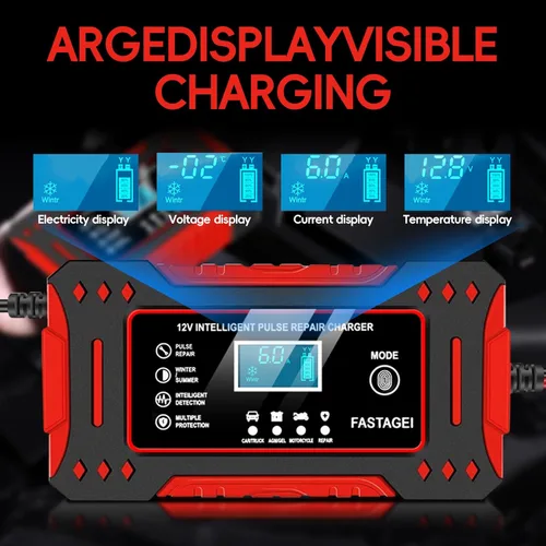 Miniatura 2 de Cargador de batería de 6 amperios, cargador de batería portátil de plomo de 12 V 6 A, cargador de batería de 4 etapas, mantenimiento de batería